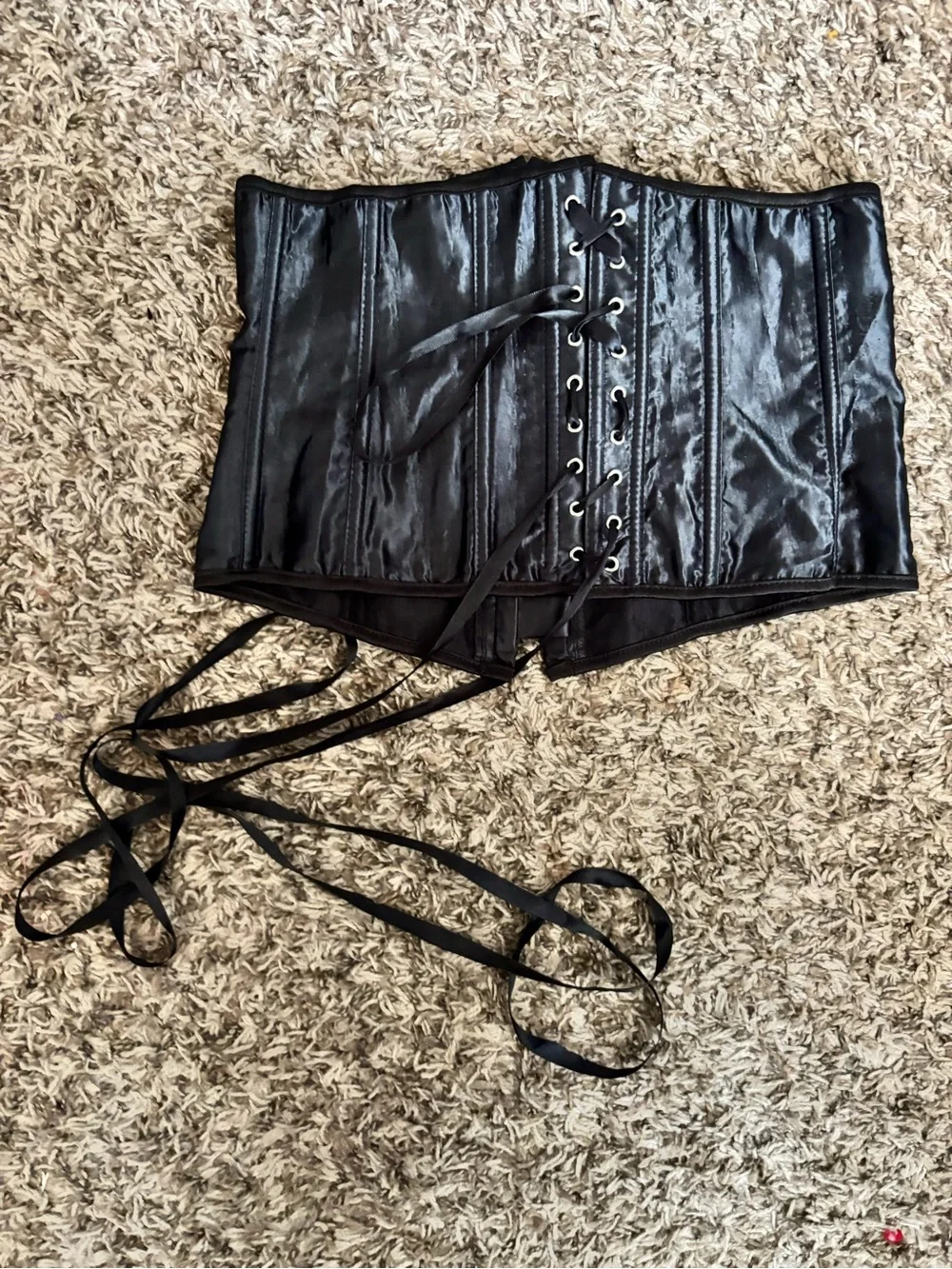 SHEIN Black Satin Underbust Corset Top with Front Hooks 2XL